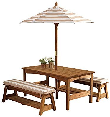 KidKraft 00 Outdoor Table and Bench Set with Cushions and Umbrella, Espresso with Oatmeal and Whi... | Amazon (US)