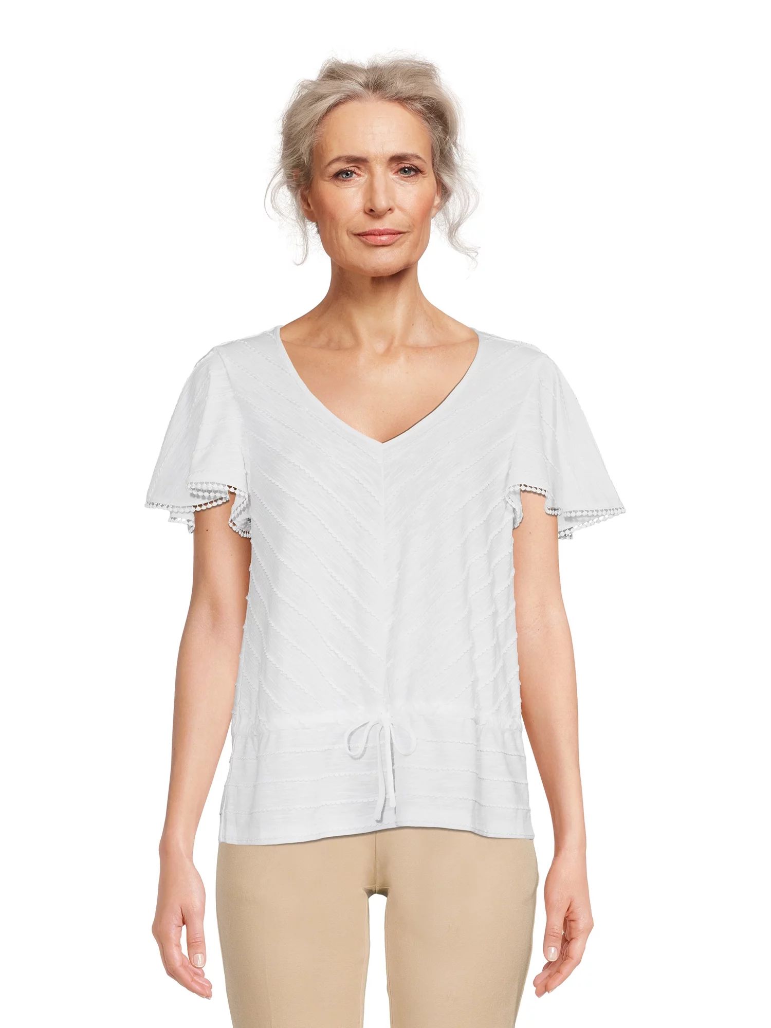 Time and Tru Women's Seamed Top with Flutter Sleeves, Sizes XS-3XL | Walmart (US)