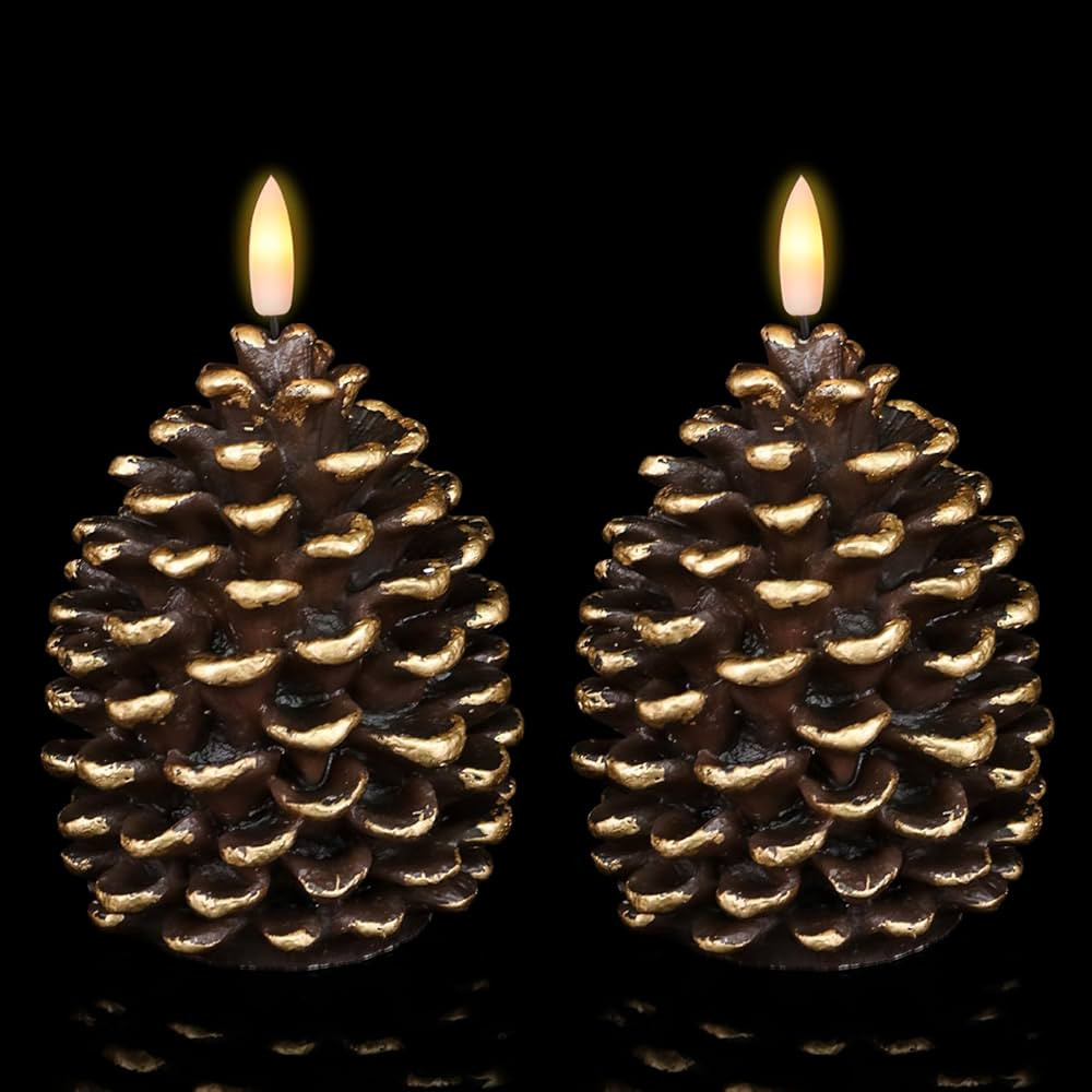 Wondise Flameless Candles with Timer, Battery Operated Flickering 3D Wick Real Wax Pine Cone Cand... | Amazon (US)