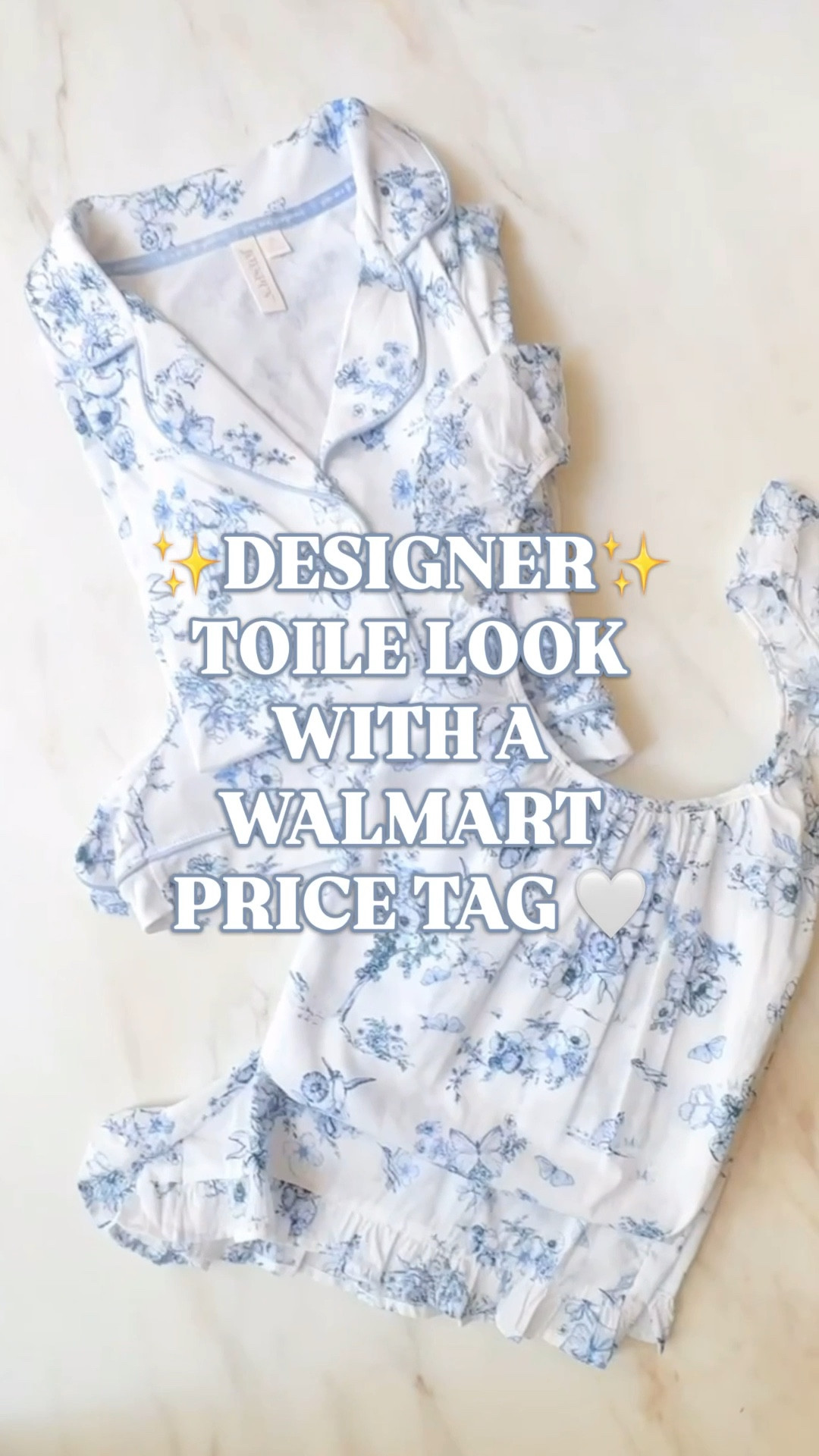 Designer toile look with a Walmart price tag. Blue and white floral toile pajamas from Joyspun in two silhouettes and I had to grab both. 

The print is what makes these special. Blue and white floral toile on pajamas is a look you normally see at a much higher price point. 

This print reads expensive. It reads heirloom. It's sitting on the Walmart website right now. Two sets just dropped in this toile print. 

The woven cami and shorts set has ruffle straps, a scoop neckline, and ruffled hem shorts. 55% cotton, 45% rayon, lightweight and airy. The notch collar button-front set has short sleeves, contrast piping, a chest pocket, and side-seam pockets on the shorts. Stretchy and soft. Both machine washable. 

Who these are for: 
🤍 Mother's Day gift that looks way more expensive than it is 
🤍 Bridal shower gift or bridesmaid pajama sets 
🤍 College send-off gift for your daughter
 🤍 Birthday gift for the friend who loves blue and white everything 
🤍 Treat yourself pajama upgrade for summer 

If you collect blue and white, if toile is your aesthetic, if you've been wanting pajamas that look like they came from a boutique sleepwear brand, these are sitting at a price that lets you grab both sets. 

Searching for toile pajamas, blue and white pajamas, Joyspun pajama sets, Walmart sleepwear, ruffle pajamas, notch collar pajamas, blue and white toile sleepwear, or Mother's Day gift ideas? I’ve got you  

#LTKFindsUnder50 #LTKFindsUnder100 #PreppyStyle #LookForLess #WalmartStyle #LTKGiftGuide 


#LTKMothersDay #LTKSeasonal #LTKHome