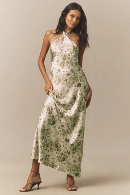 BHLDN Selma Halter-Neck High-Shine Satin Maxi Dress | Anthropologie (US)