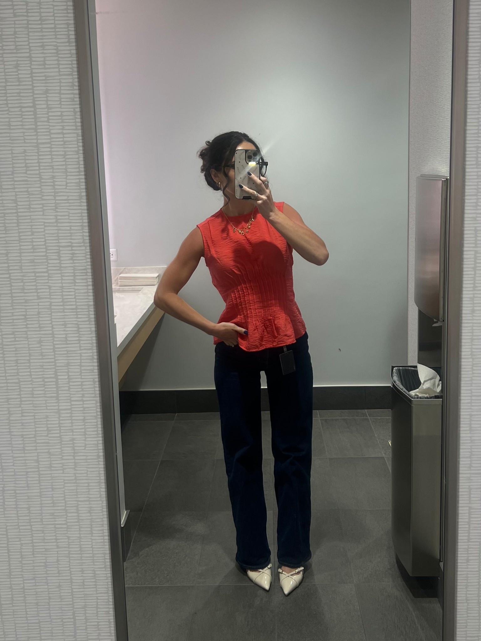 Work ootd for the office! Got this top in my nuuly but anthropologie still sells it right now and it’s the perfect color for summer. Wearing an XS since the reviews say it ran big, I’m normally a small!

Shoes are from nakd & I can’t link them but linking a super similar pair from Amazon!

Charm necklace is from evryjewels

Workwear inspo, business casual, office ootd