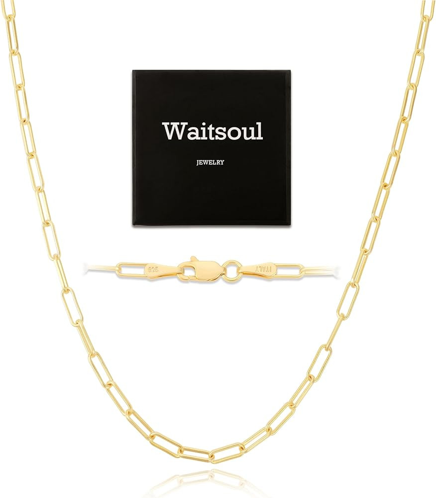 Waitsoul 925 Sterling Silver Lobster Clasp Chain 2.5mm/3mm/4mm/5mm Paperclip Necklace for Women S... | Amazon (US)