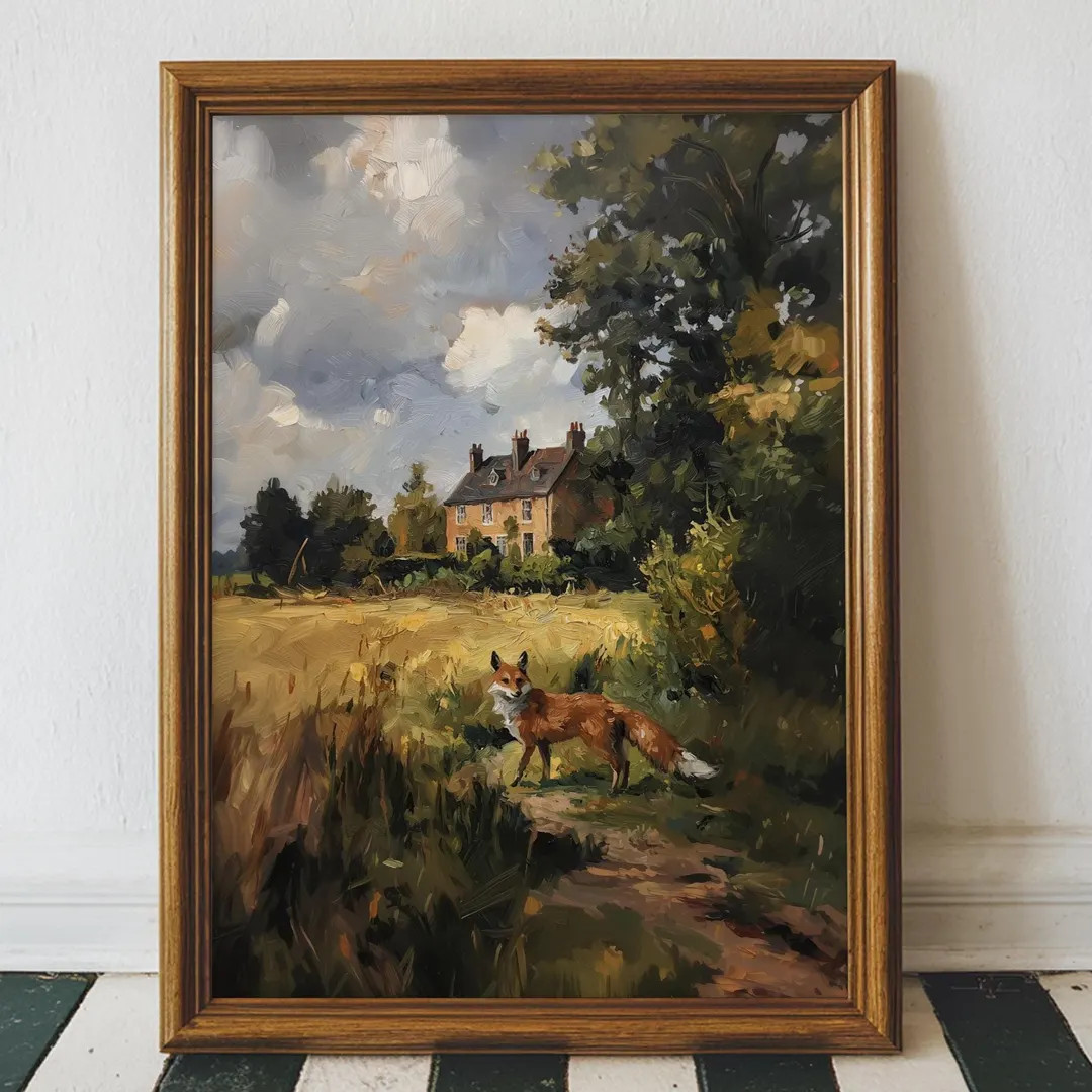 Fox in Meadow Landscape Print Cottagecore Art, Countryside Scene Wall Decor, English Field Poster... | Etsy (US)