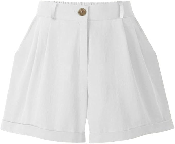 Summer Women's High Waist Elastic Loose Shorts Wide Leg Shorts Women's Casual Cotton Shorts | Amazon (US)