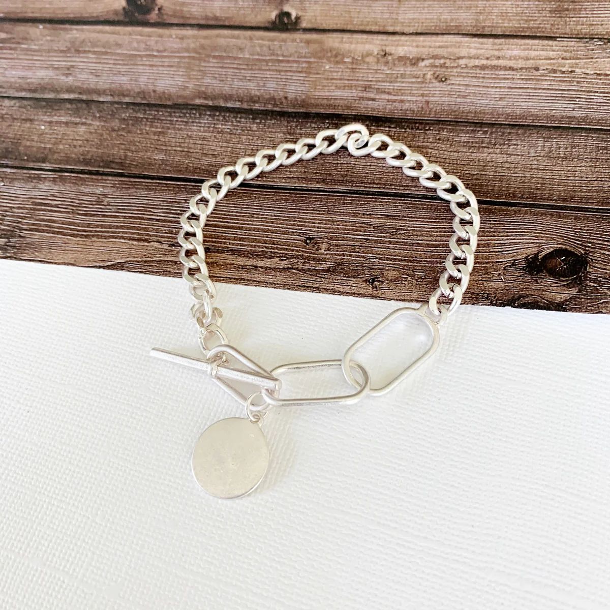 Boutique Bracelet Collection :: Allyson Silver Link Coin Toggle Bracelet | Baubles & Bits