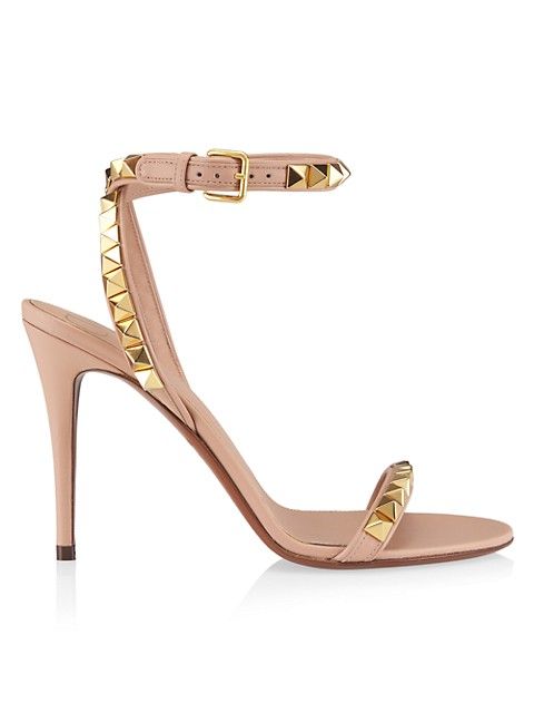 Rockstud Leather Ankle-Strap Sandals | Saks Fifth Avenue