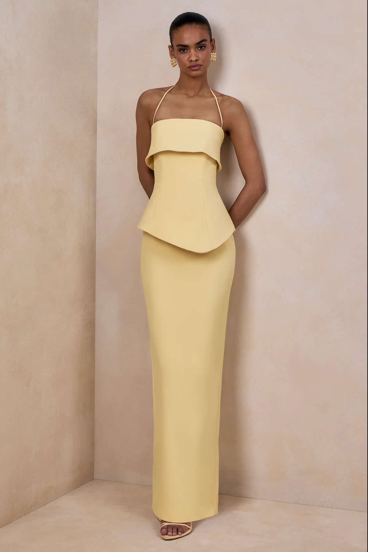 Fran  Lemon Square-Neck Corset Maxi Dress | Club L London