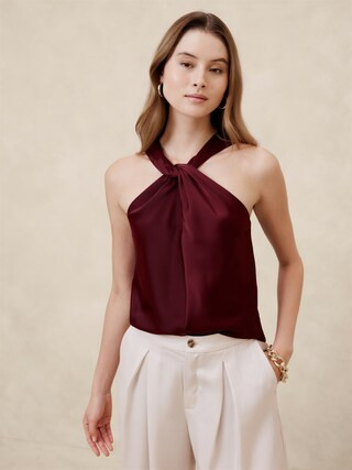 Silky Twist-Front Halter Blouse | Banana Republic Factory