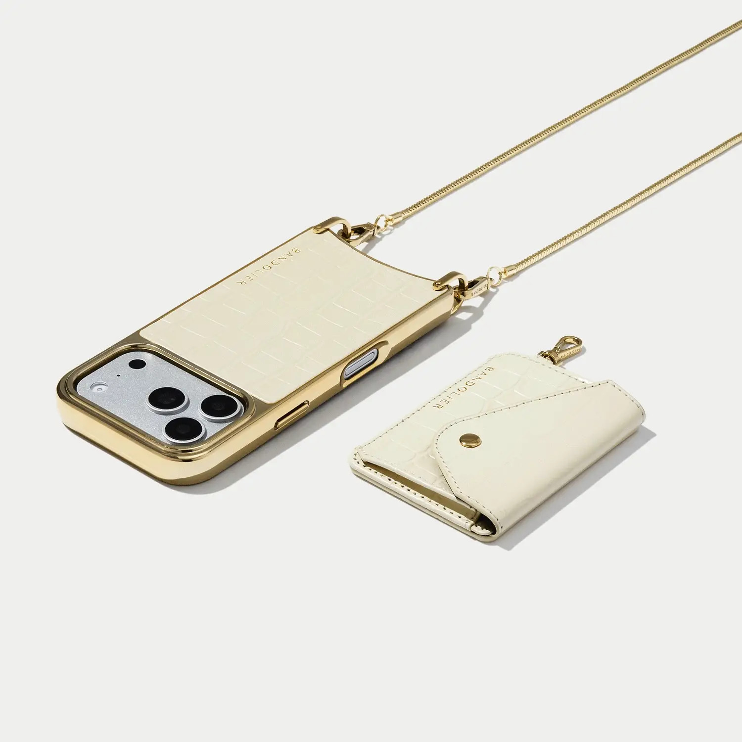 Remi Ivory Croc Gold Magnet Wallet Phone Case | Bandolier