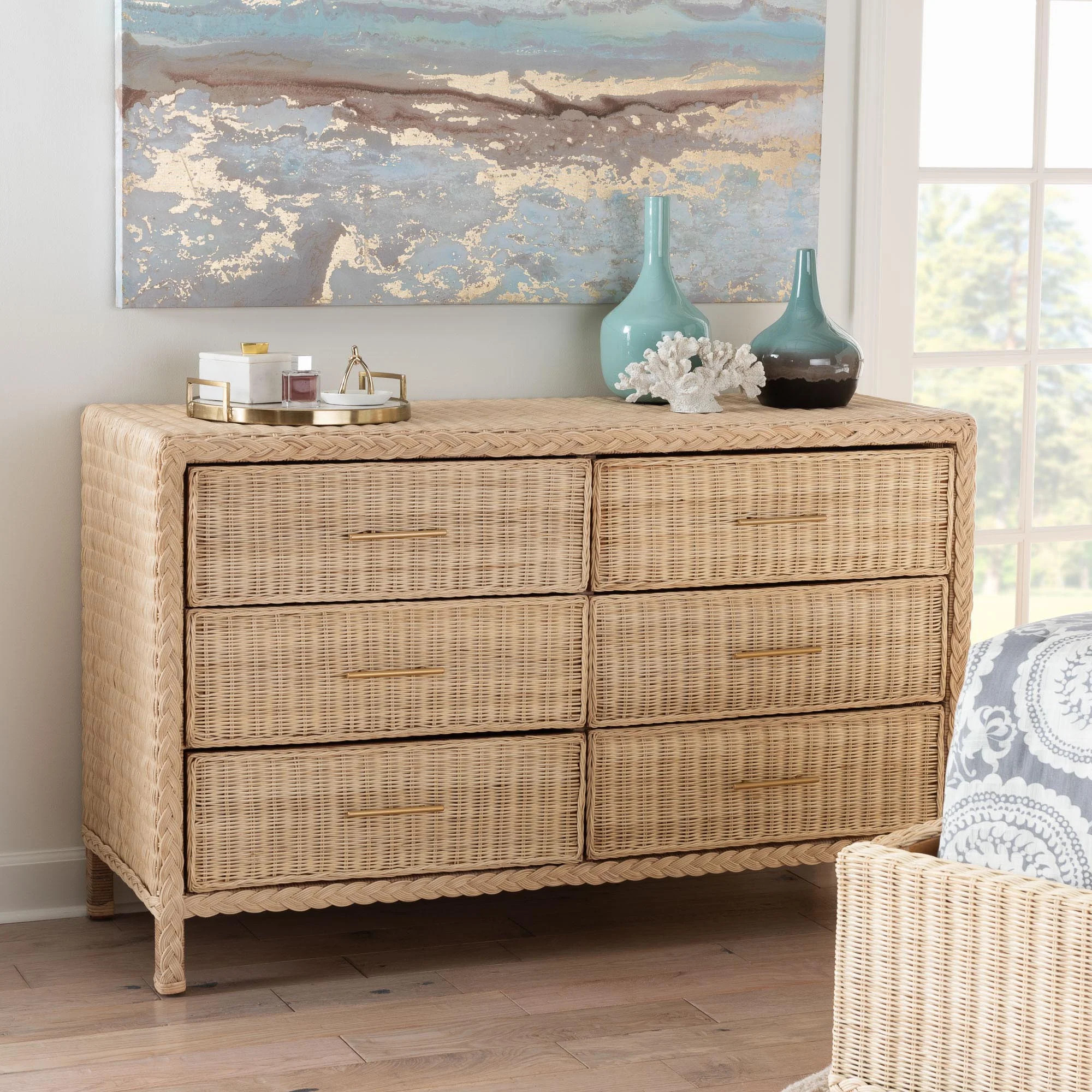 bali & pari Lanica Japandi Dresser, 6-Drawer, Sun-Bleached Rattan | Walmart (US)