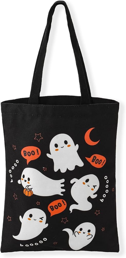 ATFUNSHOP Trick or Treat Bag - Reusable 15.7'' Large Canvas Tote & Grocery Bag for Kids | Amazon (US)