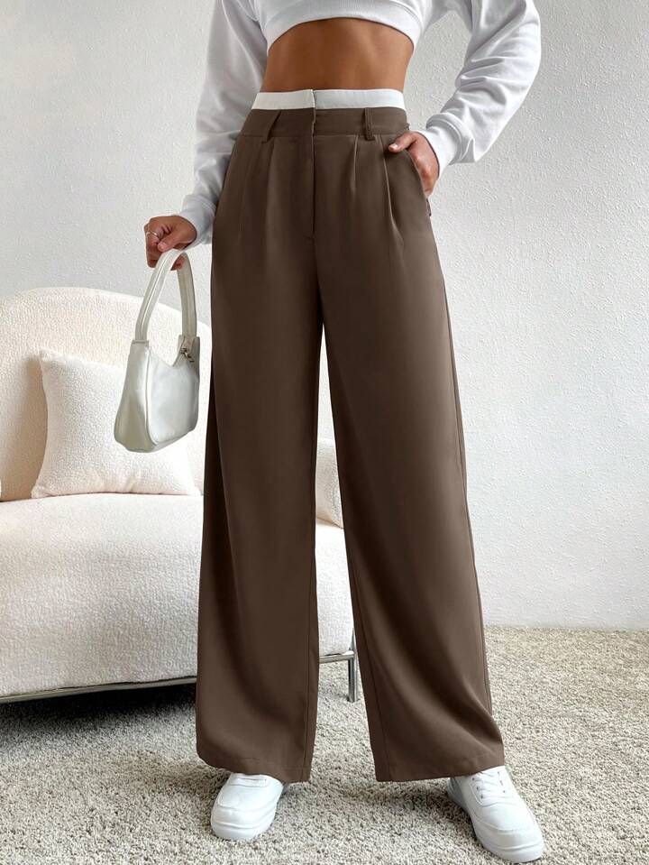 SHEIN EZwear Plicated Detail Wide Leg Suit Pants | SHEIN