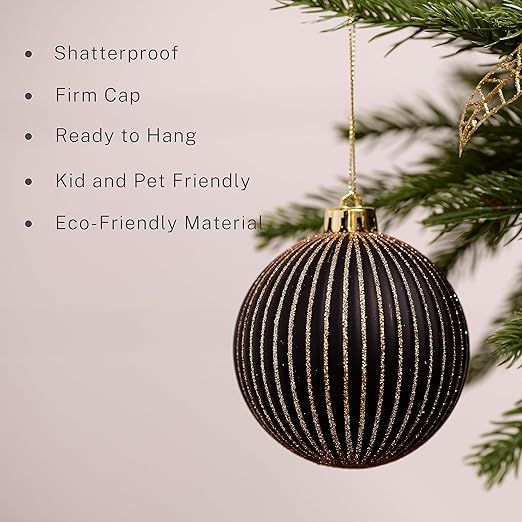 DecorbyHannah 9ct 80mm Christmas Ball Ornaments, Black and Gold Christmas Ornaments, Shatterproof... | Amazon (US)