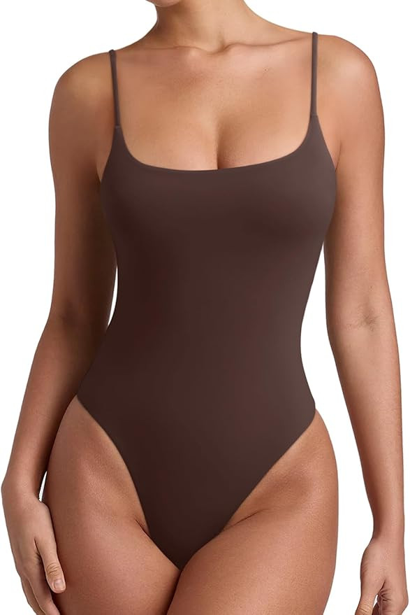 REORIA Women Sexy Cami Square Neck Thong Bodysuit Backless Spaghetti Strap Tank Top | Amazon (US)