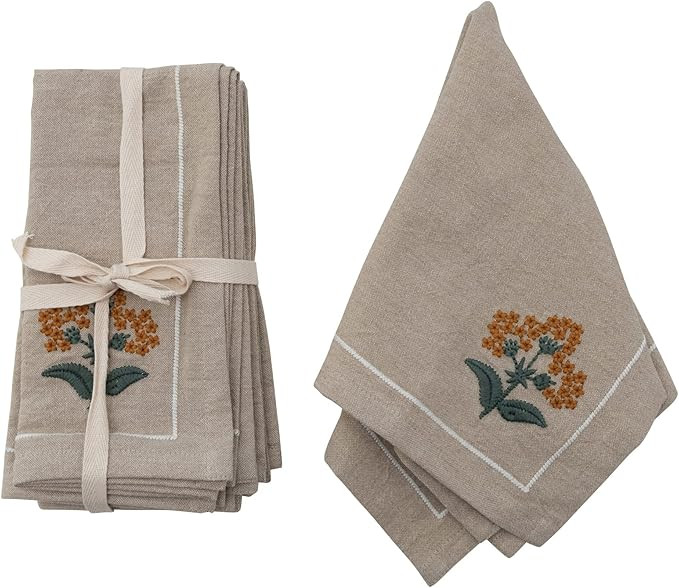 Creative Co-Op Cotton Napkins with Floral Embroidery and French Knots, Set of 4, Multicolor | Amazon (US)