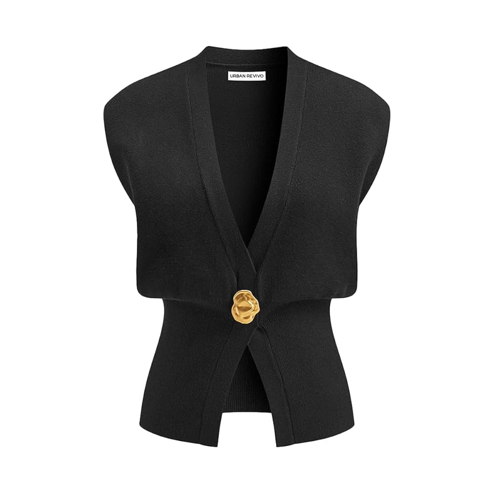 Women's Sweater Vest Sleeveless V-Neck Knit Tops Lightweight with Gold Leaf Button Down Cardigans | Amazon (US)
