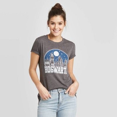 Women's Harry Potter Hogwarts Short Sleeve Graphic T-Shirt (Juniors') - Charcoal Heather | Target