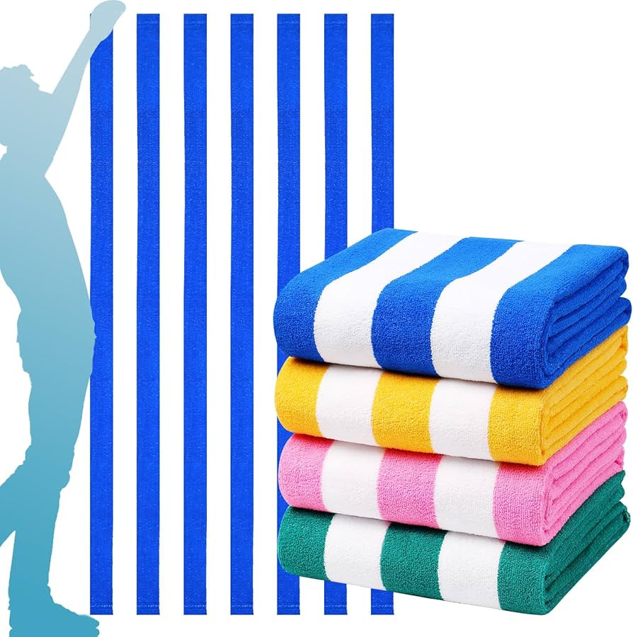 4 Packs Oversized Stripe Beach Towel Thin Terry Set for Women Men 72X40 In Absorbent Big Extra La... | Amazon (US)