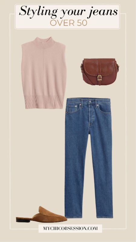 For this casual elegant outfit, the jeans of choice and high-rise cheeky straight jeans from Gap. 

Dress up your flattering pair of high-rise straight-leg jeans with a delicate and refined cashmere top that features padded shoulders and a mock neck. For accessories, a suede mule and small bag complete the look.

#LTKstyletip #LTKSeasonal #LTKover40