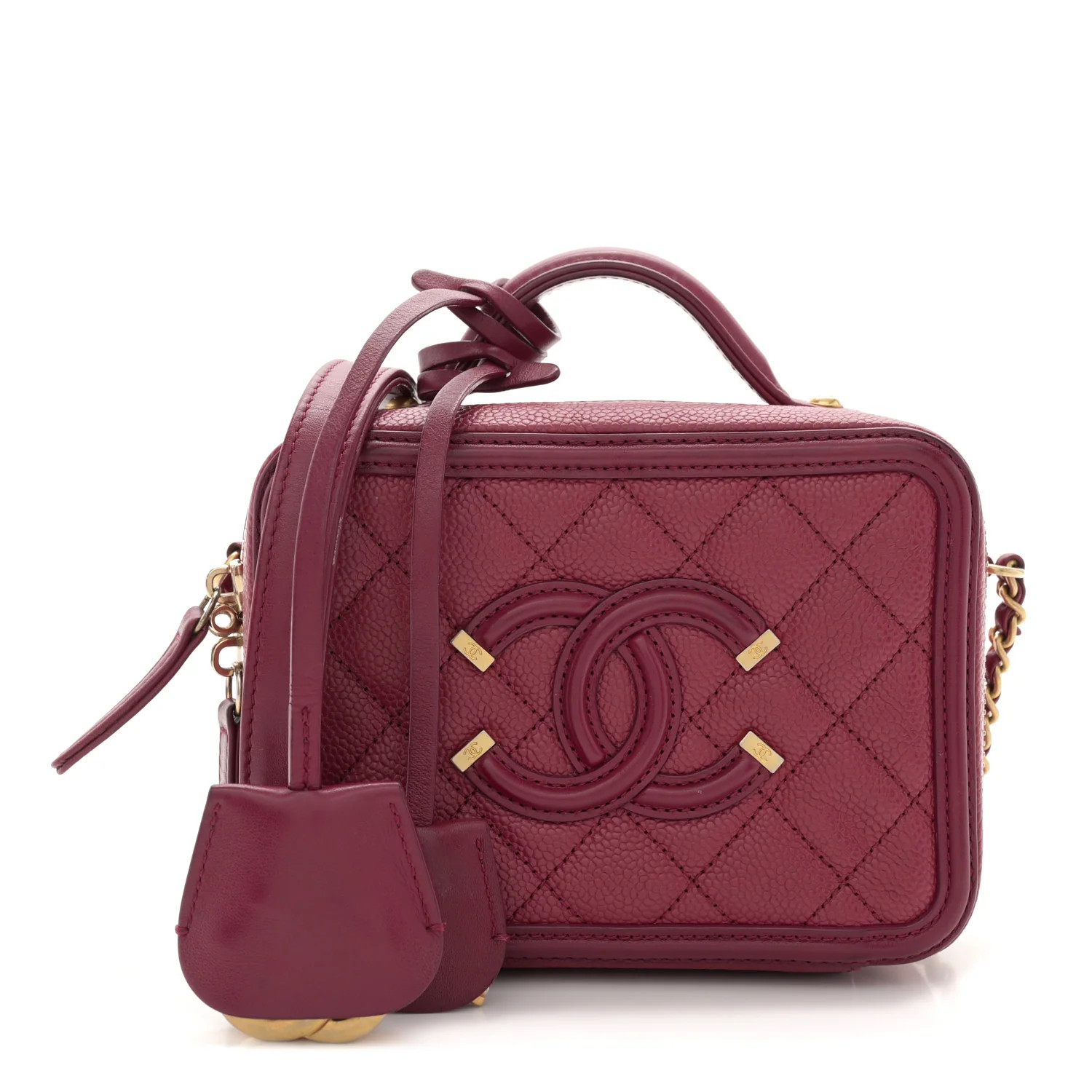 Caviar Quilted Small CC Filigree Vanity Case Burgundy | FASHIONPHILE (US)