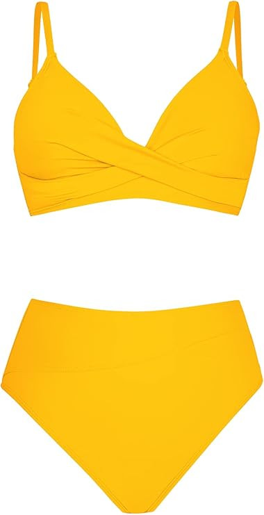 CUPSHE Women's Bikini Sets Two Piece Swimsuit High Waisted V Neck Twist Front Adjustable Spaghett... | Amazon (US)