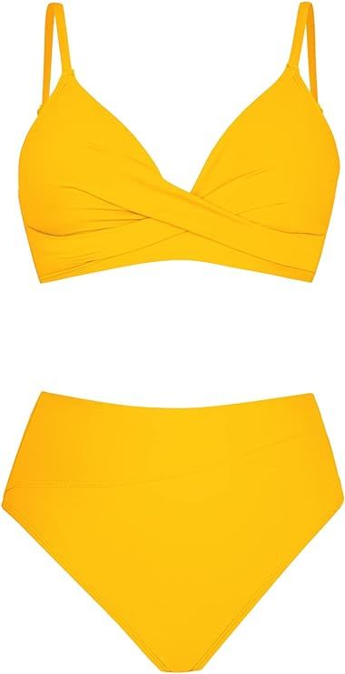 CUPSHE Women's Bikini Sets Two Piece Swimsuit High Waisted V Neck Twist Front Adjustable Spaghett... | Amazon (US)