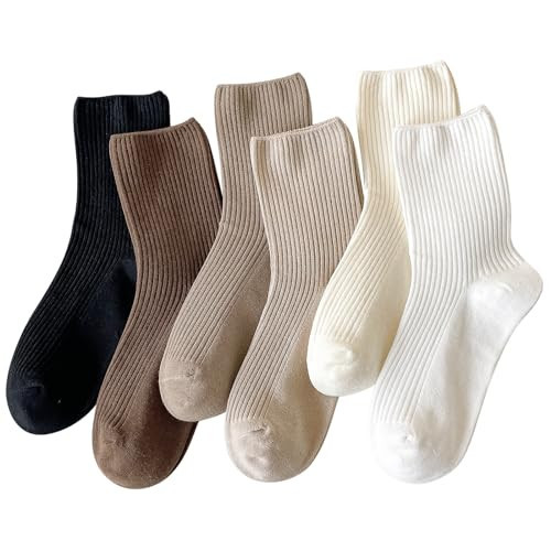 COZYOFFI Crew Socks for Women Cotton: 6 Pairs Comfortable and Durable Fabric for Daily Wear | Amazon (US)