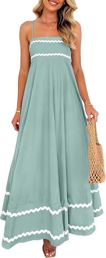 PRETTYGARDEN Women's 2026 Summer Flowy Maxi Dress Casual Sleeveless Spaghetti Strap Ruffle Beach ... | Amazon (US)