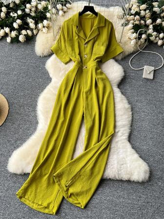 Fashionable Blazer Collar High Waist Jumpsuit | SHEIN