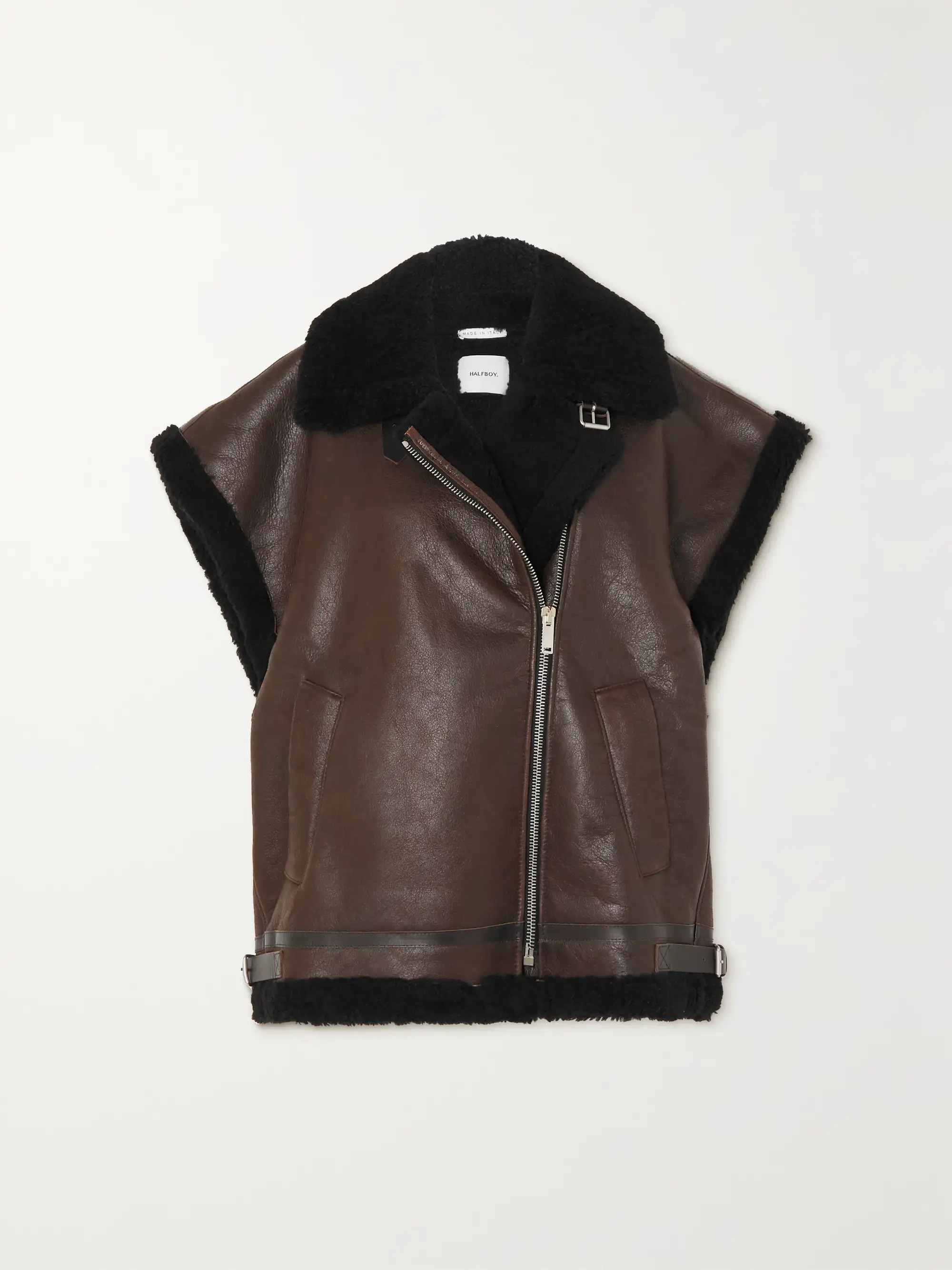 Biker leather-trimmed shearling vest | NET-A-PORTER (UK & EU)