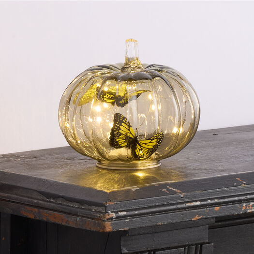 Smoky Glass Pumpkin with Butterflies LED Light Up Decor by World Market | World Market