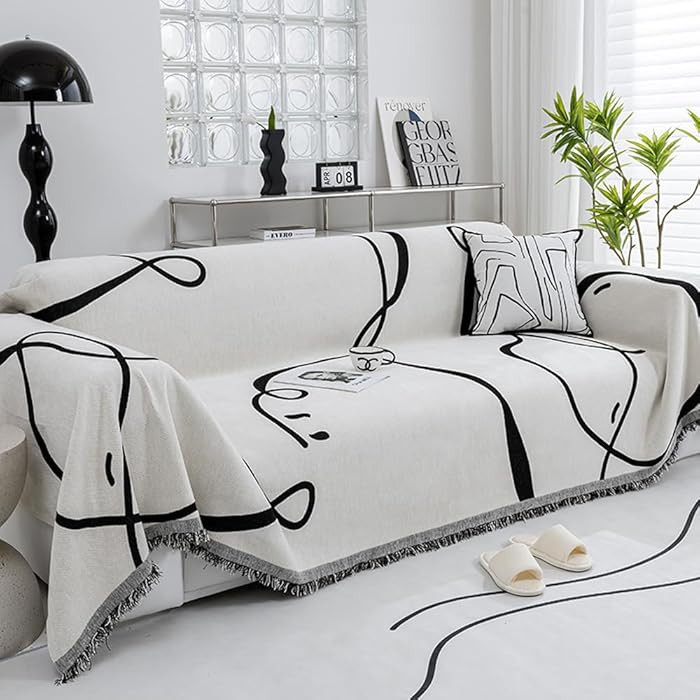Black and White Double-Sided can Cover Chenille Sofa Towel Full Covers Cloth Four Seasons Univers... | Amazon (US)