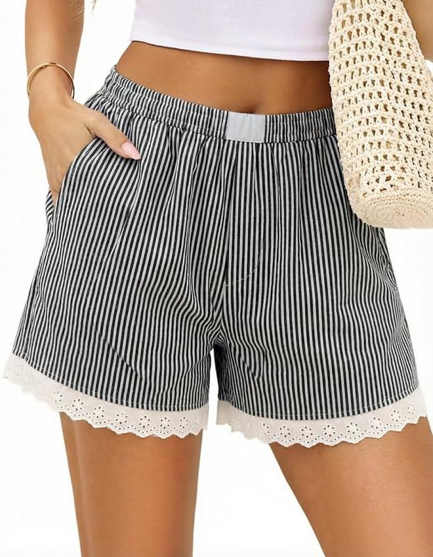 Marvmys Womens Boxer Shorts Cotton Pajama Bottoms Summer Gingham Ruffle/Lace Shorts Casual Y2K Be... | Amazon (US)