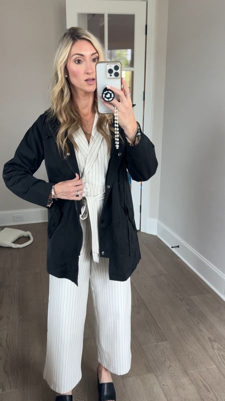 Target pinstripe jumpsuit size XS I’m 5’7 and it is cropped on me but I don’t mind. Love this Amazon rain jacket! Great for over leggings or nicer clothes. 

#LTKFindsUnder50 #LTKVideo #LTKStyleTip