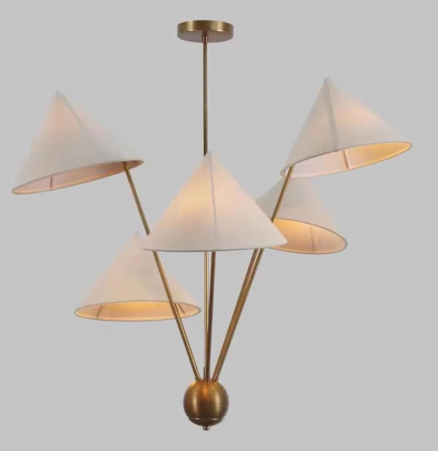 nauticaz Italian Style Five Linen Shade Brass Sputnik Ceiling Chandelier Pendant Light Fixture - Amazon.com | Amazon (US)