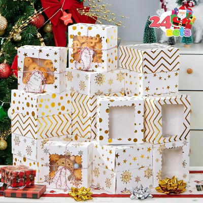 Joyfy 24 Pcs Christmas Cookie Boxes, Gold Foil Treat Box with Window, Gift-Giving Bakery Gift Wrapping Box for Pastries Cupcakes Cookies Donuts | Target