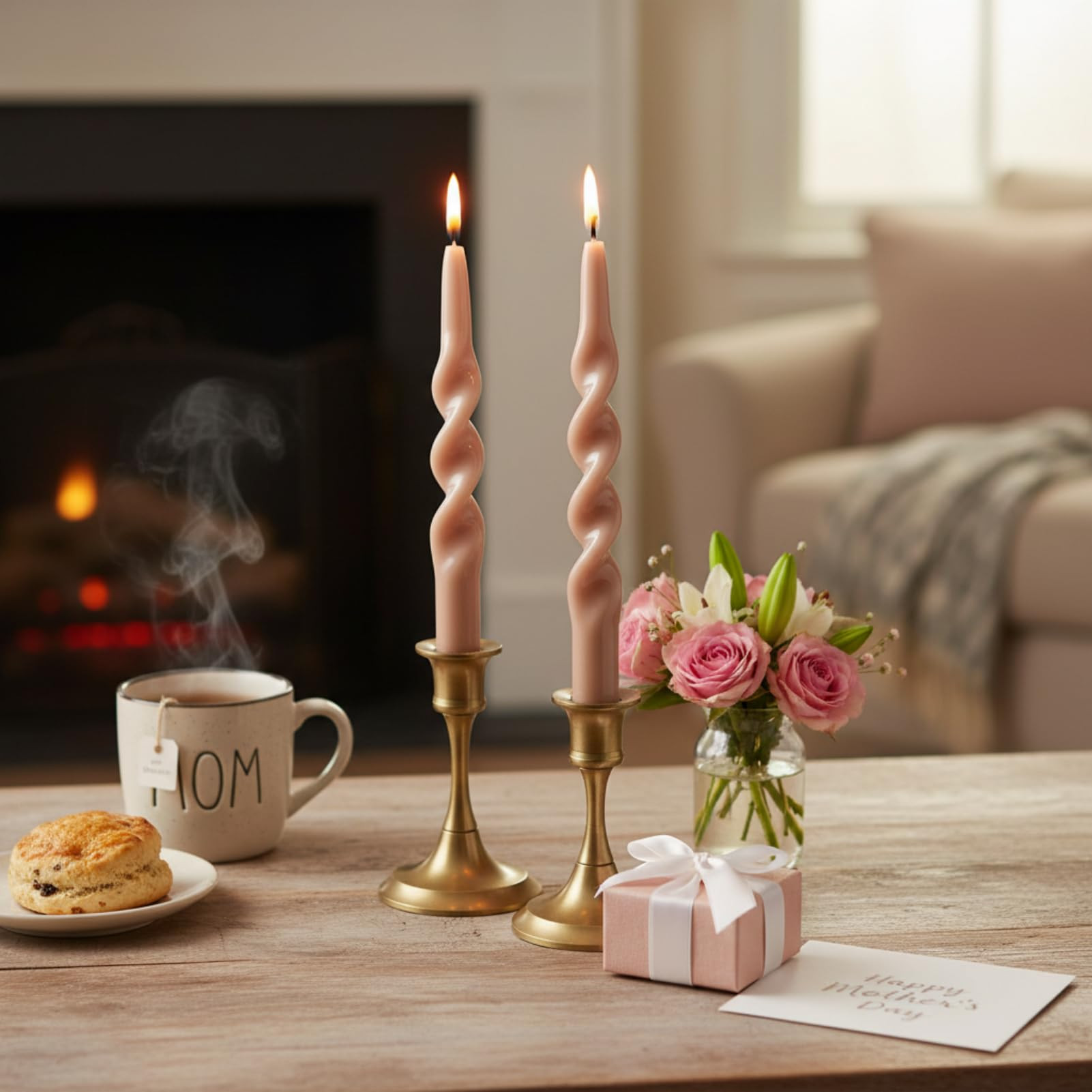 Brown Spiral Taper Candles 10 Inch, 2 Pack Twisted Candlesticks Unscented Dinner Candles for East... | Amazon (US)