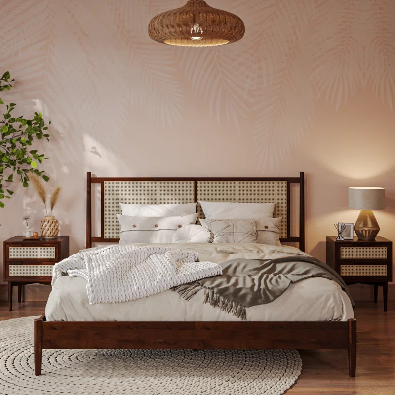 Oliver Solid Wood Rattan Platform Bed with Headboard, Rattan Frame | Wayfair North America