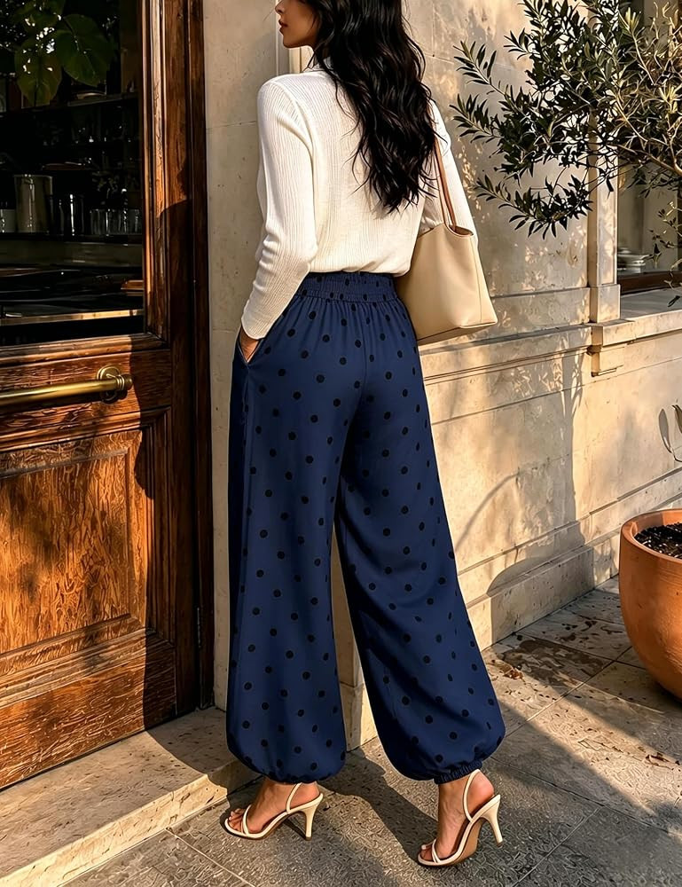 Bianstore Women's Polka Dot Balloon Pants Elastic High Waist Loose Bottoms | Amazon (US)