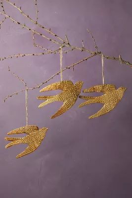 Golden Bird Ornaments, Set of 3 | Terrain