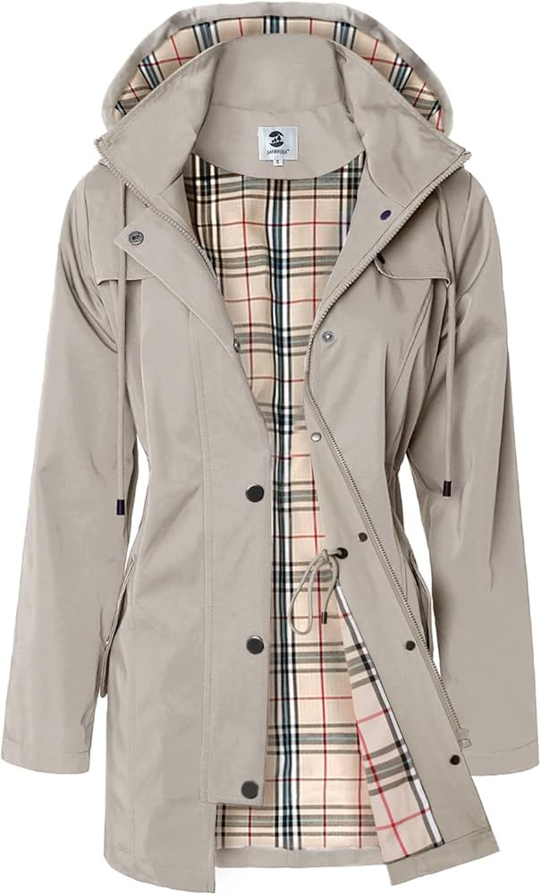 SaphiRose Women's Long Hooded Rain Jacket Outdoor Raincoat Windbreaker | Amazon (US)