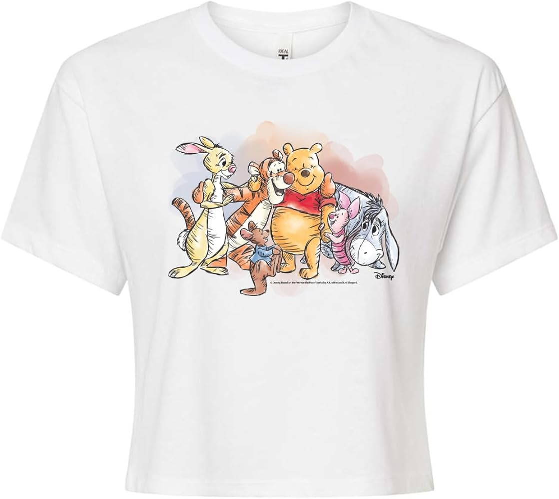 Disney - Winnie The Pooh - Pooh and Group Watercolor - Juniors Cropped Cotton Blend T-Shirt | Amazon (US)