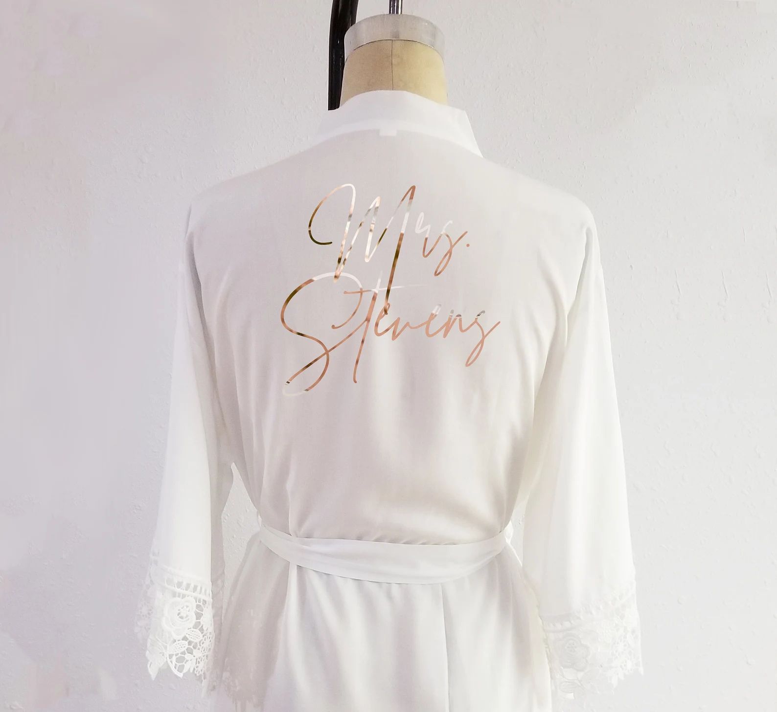 Bridal robe with lace, Mrs Robe, Personalized Cotton plus size Blush white Rose Gold Glitter hone... | Etsy (US)