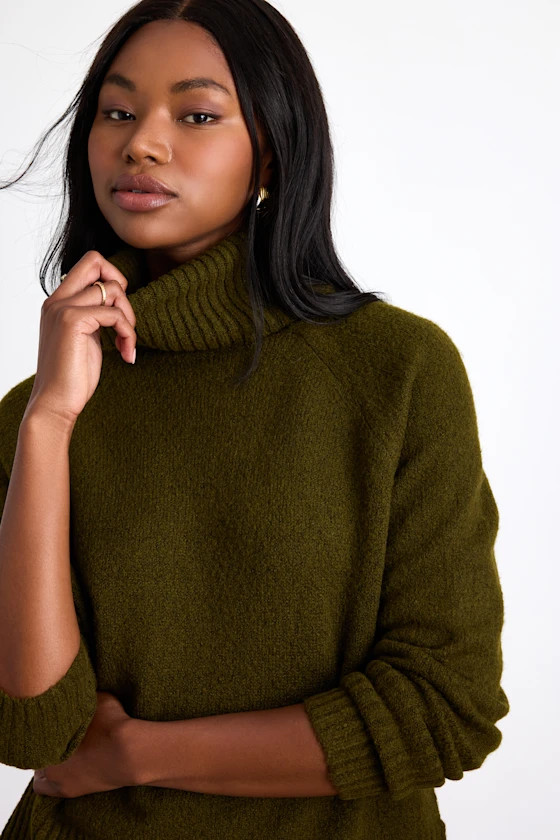 Found the Warmth Olive Green Turtleneck Pullover Sweater | Lulus