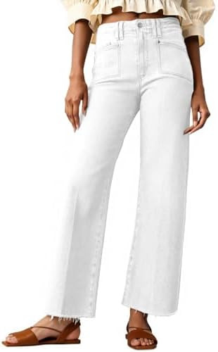 Cicy Bell Womens High Waisted Cropped Jeans Trendy Stretchy Baggy Straight Leg Raw Hem Capri Deni... | Amazon (US)