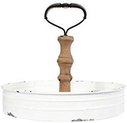 Creative Co-op Round Metal & Wood Tray with Handle Decorative Accents, White | Amazon (US)