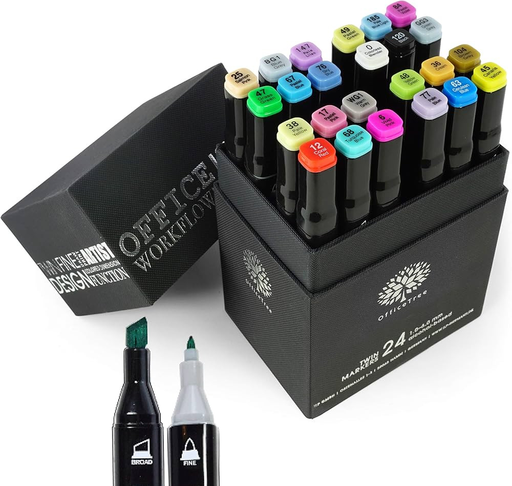 OfficeTree Twin Marker Set, Duo Fibre-Tip Pens - Graffiti Pens in Soft and Intense Colours for Sk... | Amazon (DE)