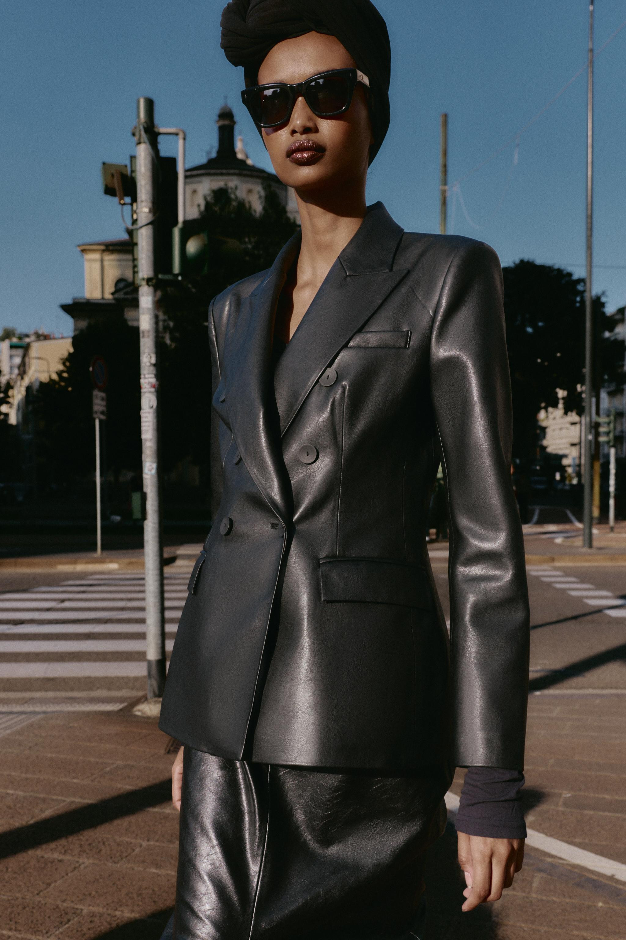 FAUX LEATHER DOUBLE BREASTED BLAZER | Zara US