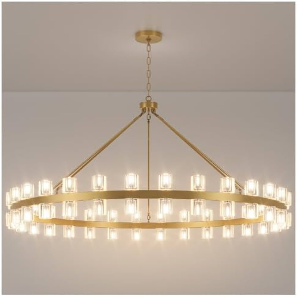 60 Inch Gold Wagon Wheel Chandelier with Crystal Shade, 60 Lights, Modern Farmhouse Style, Ideal ... | Amazon (US)